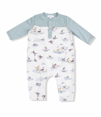 Romper with Contrast Sleeves- Migrating Mallards