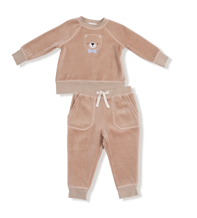Velour Teddy Bear Raglan Sweatshirt + Jogger Set