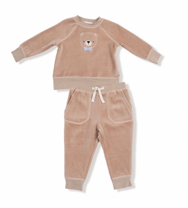 Velour Teddy Bear Raglan Sweatshirt + Jogger Set