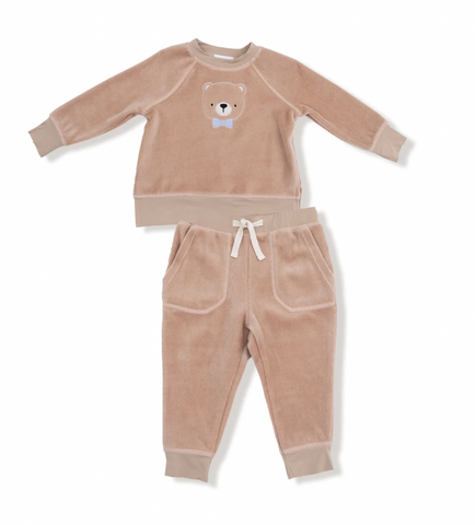 Velour Teddy Bear Raglan Sweatshirt + Jogger Set