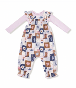 Patchwork Cowgirl Smocked Overall Set