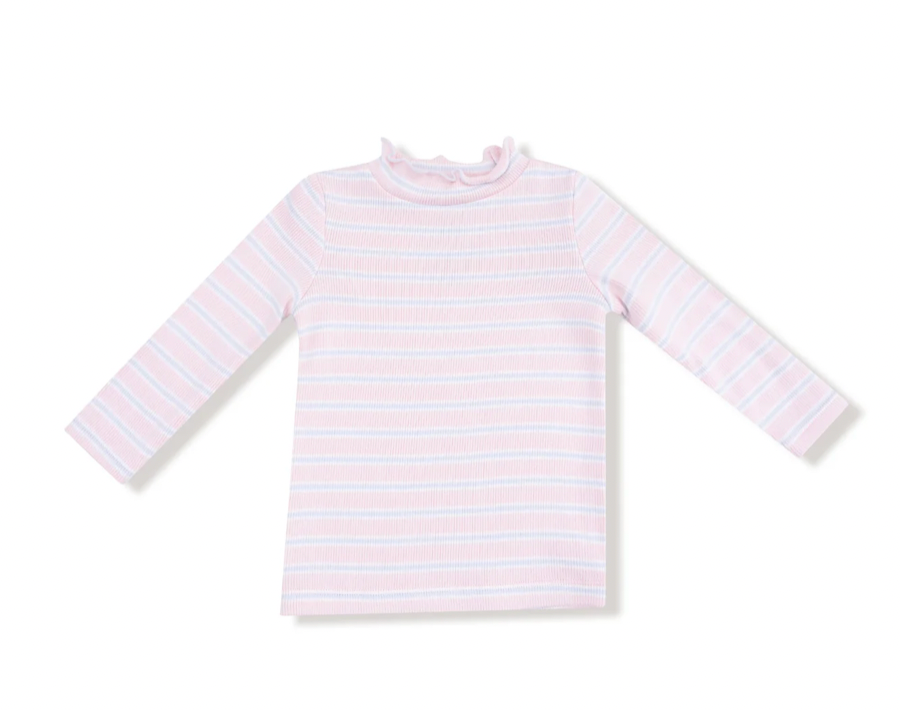 Pink Multi Stripe Long Sleeve Mock Turtleneck