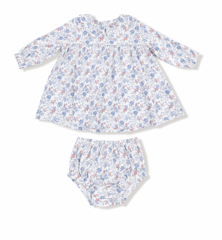 Country Girl Floral - Simple L/S Peter Pan  Collar Dress + Diaper Cover