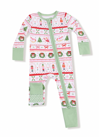 Sugar Plum Fairy - Nutcracker Fair Isle -  Pink - 2 Way Zipper Romper