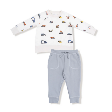 Raglan Sweatshirt and Jogger Set- Construction Vehicles