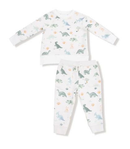 Raglan Sweatshirt and Jogger Set- Soft Dinos Green