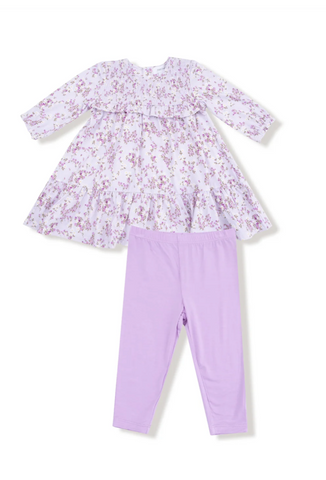 Smocked Ruffle Long Sleeve Tiered Dress + Leggings- Sweet Dream Florals