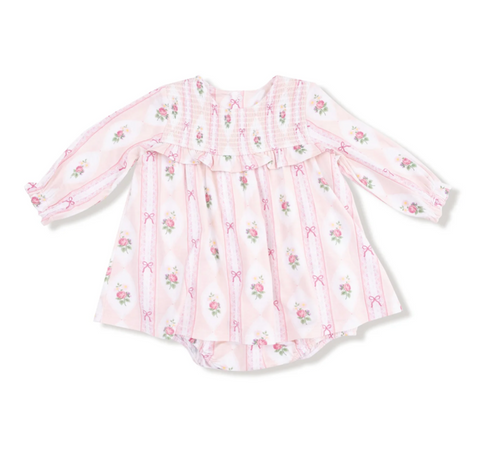 Long Sleeve Smocked Ruffle Bubble with Skirt- Ogee Lace Floral