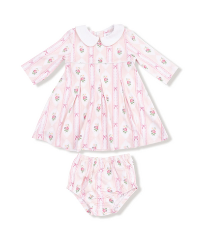 Box Pleat Dress + Peter Pan Collar & Diaper Cover- Ogee Lace Floral