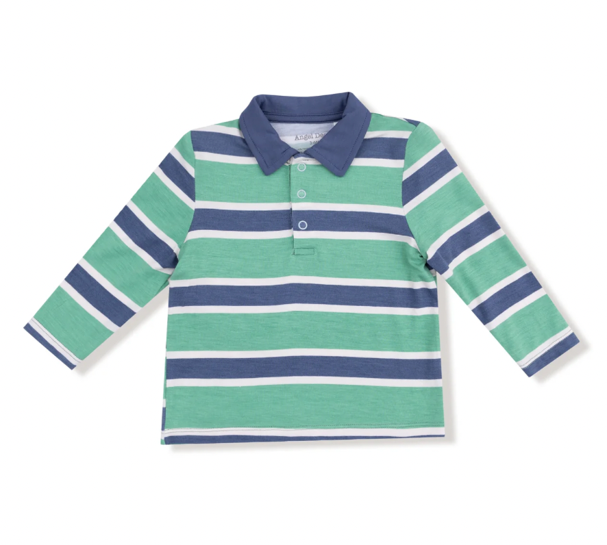 Polo Long Sleeve Shirt- Green and Navy
