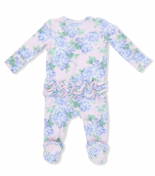 Hydrangeas - 2 Way Ruffle Back Zipper Footie