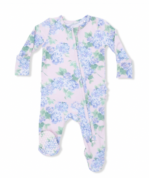 Hydrangeas - 2 Way Ruffle Back Zipper Footie