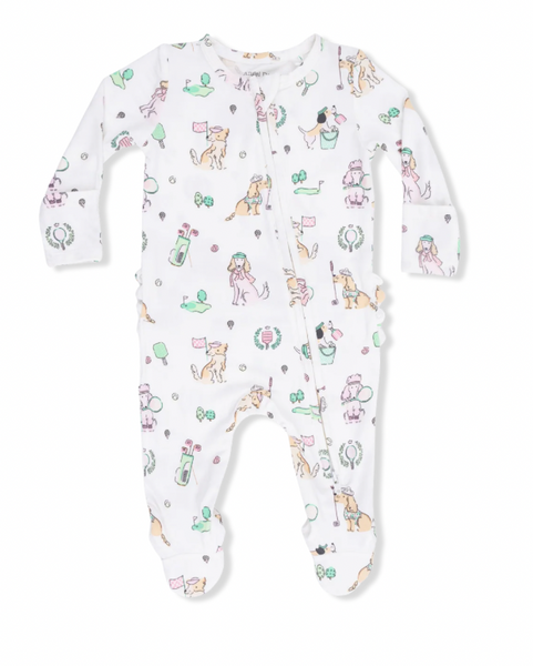 Country Club Dogs Pink - 2 Way Ruffle Back Zipper Footie