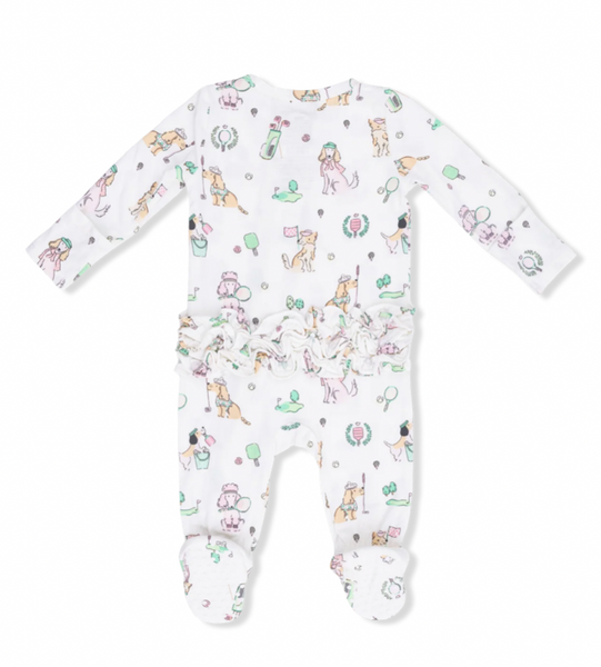 Country Club Dogs Pink - 2 Way Ruffle Back Zipper Footie