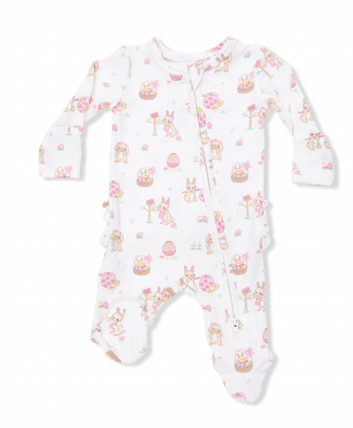 Easter Egg Hunt Pink - 2 Way Ruffle Back Zipper Footie (FINAL SALE)