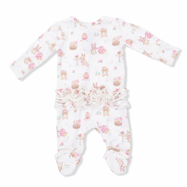 Easter Egg Hunt Pink - 2 Way Ruffle Back Zipper Footie (FINAL SALE)