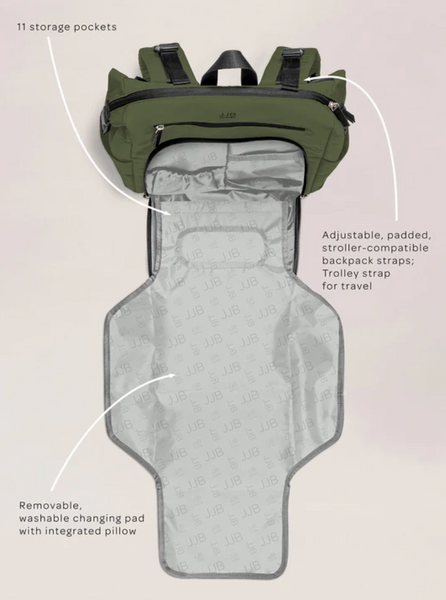 Modern Backpack Diaper Bag- Olive