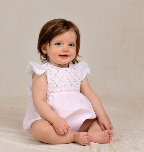 Girls Floral Hand Smocked Romper