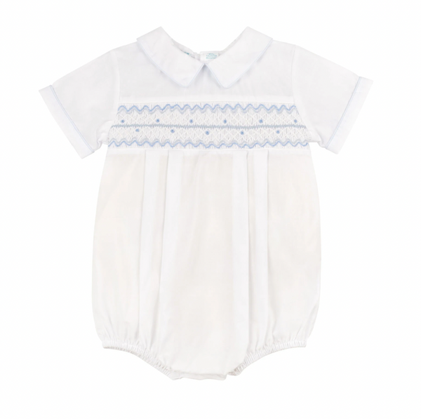 Boys Wave Smocked Romper- White