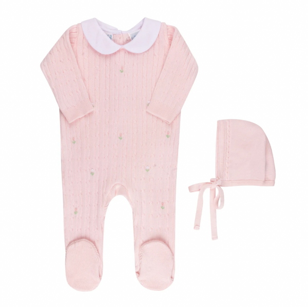 Girls Peter Pan Cable Knit Romper & Bonnet