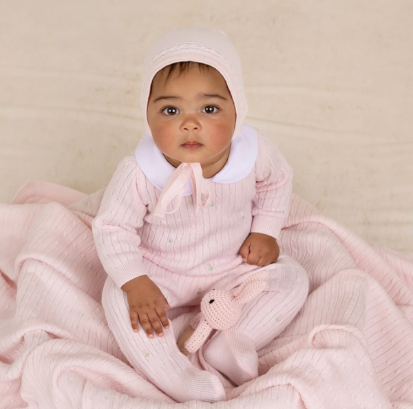 Girls Peter Pan Cable Knit Romper & Bonnet