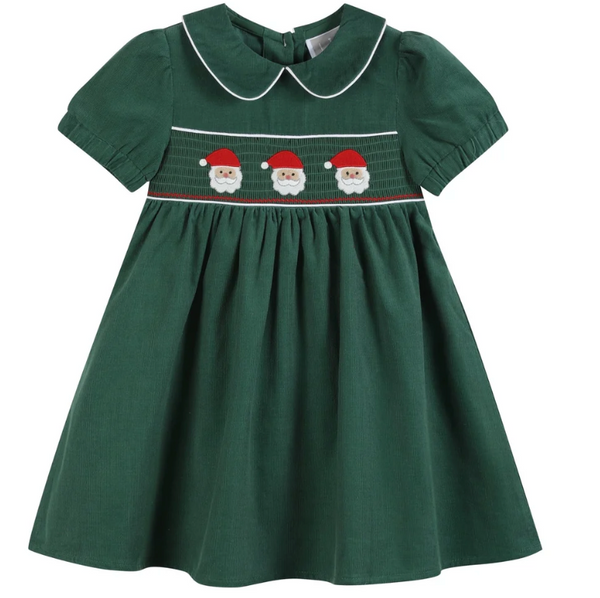 Green Corduroy Santa smocked dress