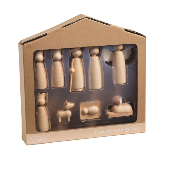 Carved Wood Boxed Nativity Set