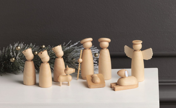 Carved Wood Boxed Nativity Set