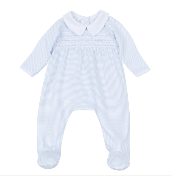 Benjamin Smocked footie-Light Blue