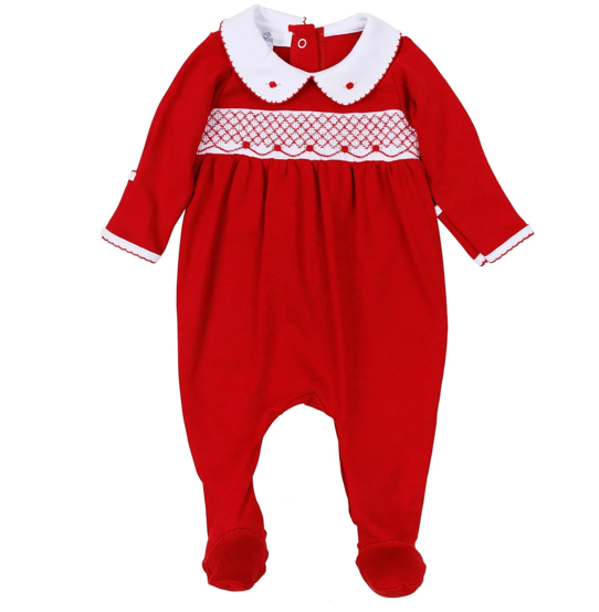 Millie smocked footie-Red Girl
