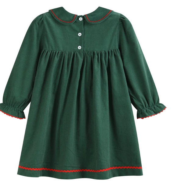 Green Corduroy Christmas Tree Ruffle Dress