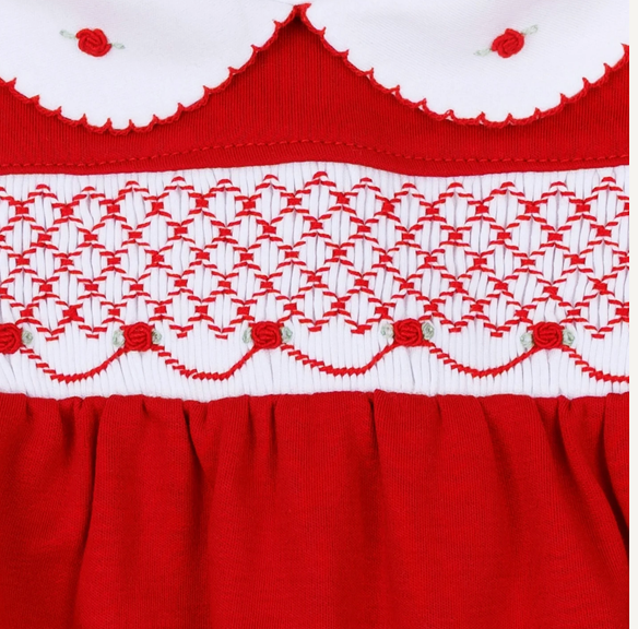 Millie smocked footie-Red Girl