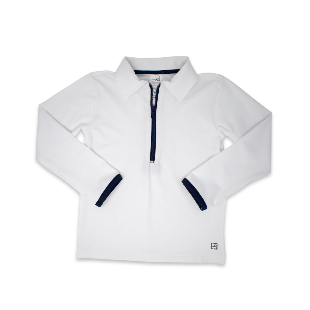 Henry Half Zip- White, Navy (FINAL SALE)