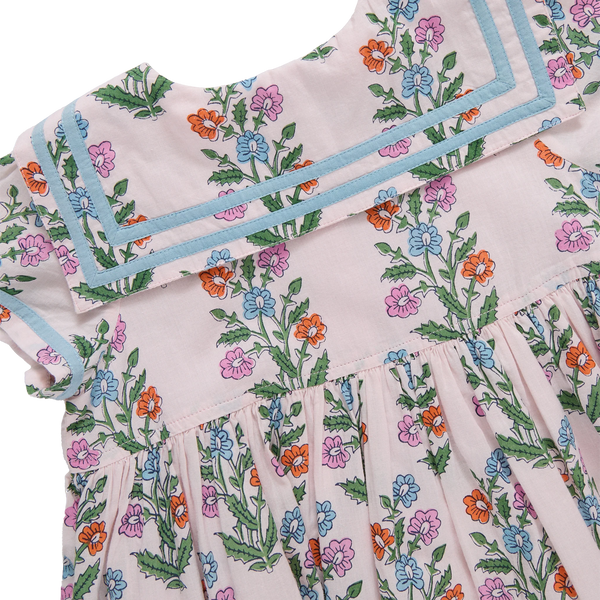 Girls Elowen Dress- Pink Dewdrop Block Print