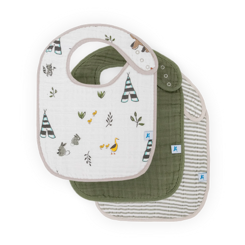Cotton Muslin Classic Bib 3 Pack - Forest Friends