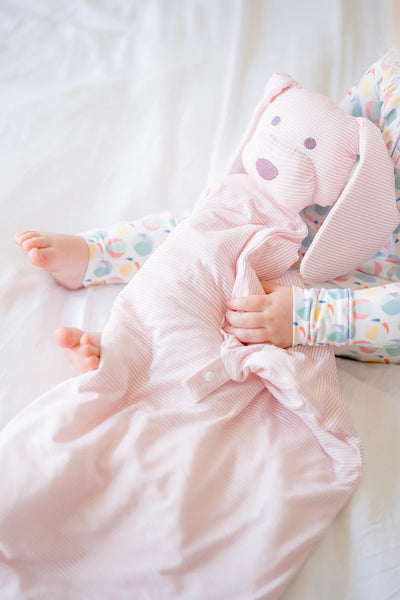 Pink Mini-Stripe Dog Lovey + Paci clip holder