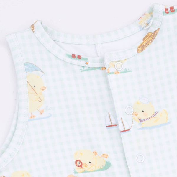 Vintage Spring Ducklings Green - Sleeveless Shortie Romper