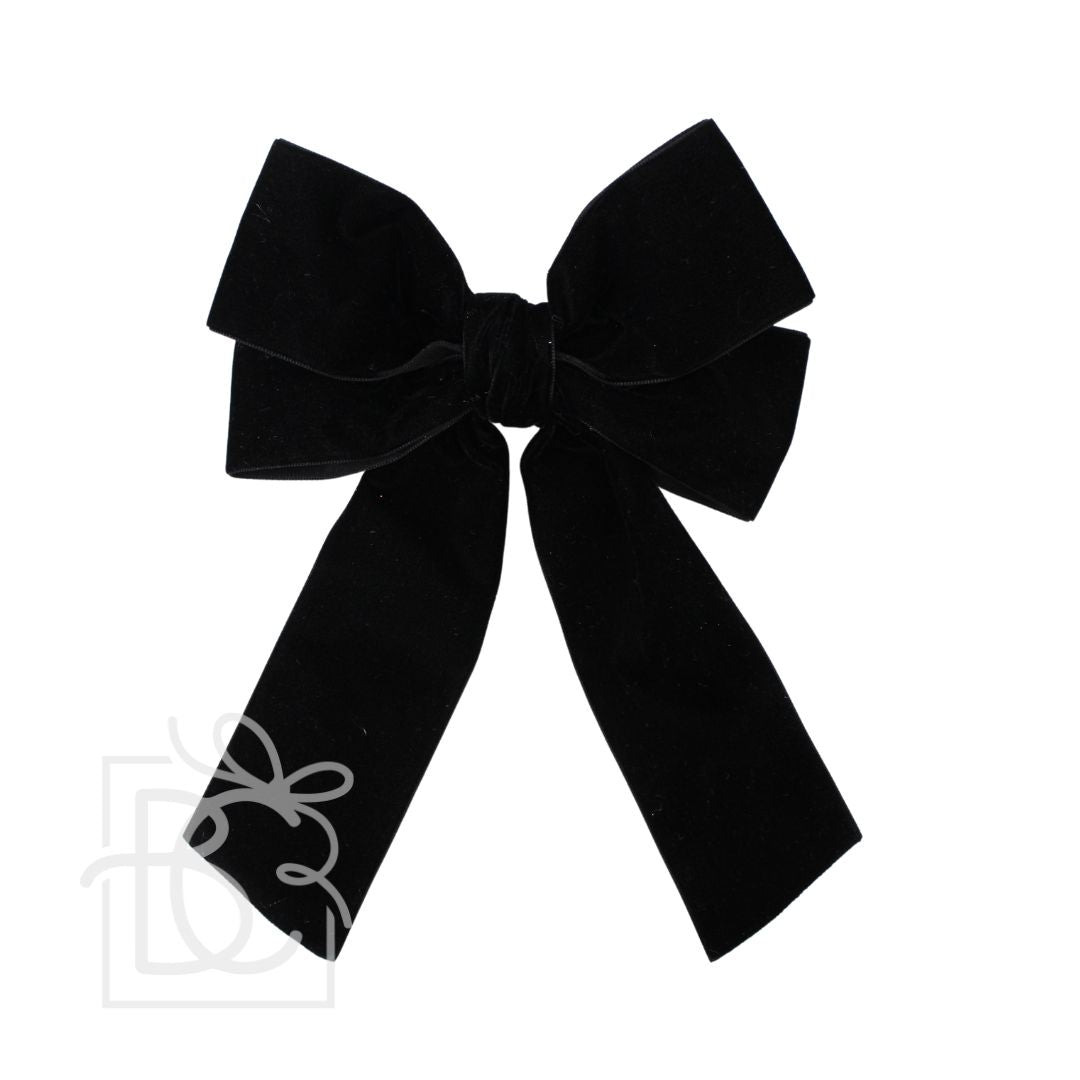 Black- 6.5" Double Velvet Bow w/ Tails On Alligator Clip (Copy)