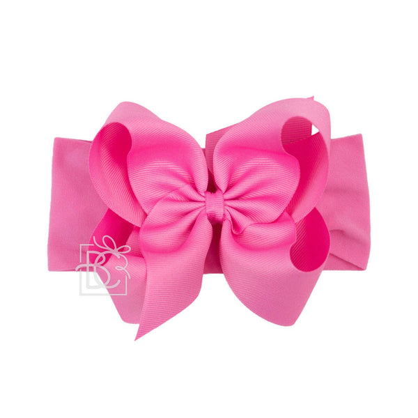 WIDE PANTYHOSE HEADBAND W/CLASSIC GROSGRAIN BOW: RED / 3+ Months / 4.5" Large