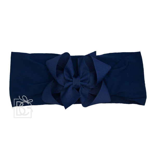 WIDE PANTYHOSE HEADBAND W/CLASSIC GROSGRAIN BOW: WHITE / 3+ Months / 4.5" Large