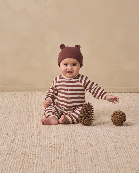 Waffle Long Sleeve Jumpsuit Black Cherry Stripe