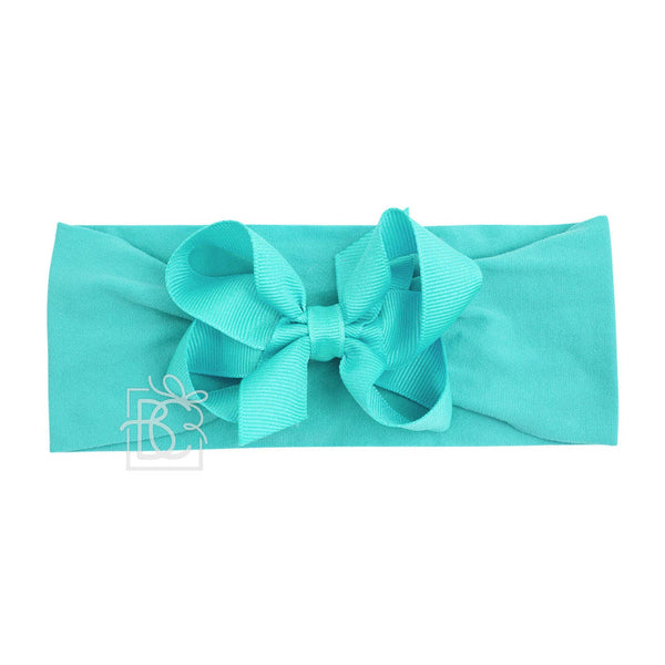 WIDE PANTYHOSE HEADBAND W/CLASSIC GROSGRAIN BOW: RED / 3+ Months / 4.5" Large