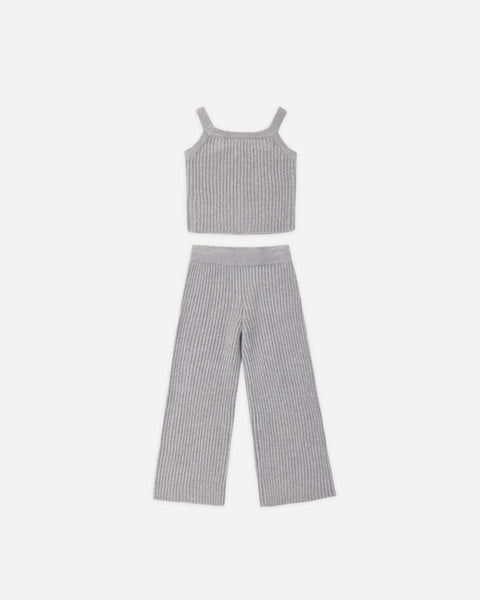 Fuzzy Knit Lounge Set Dusty Blue