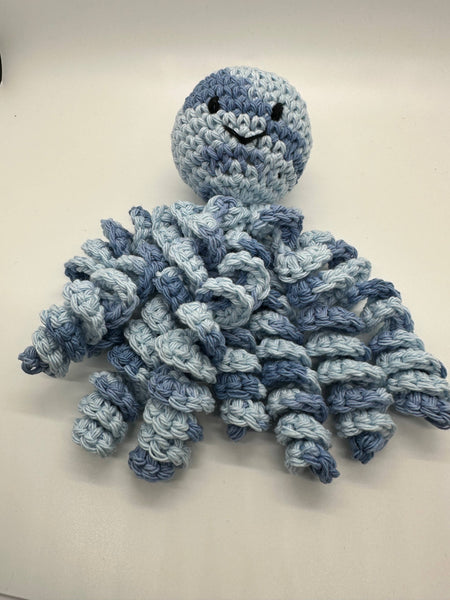 Hand crochet octopus for preemies in variegated blue