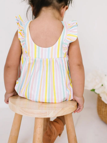 Amelia Romper in Pastel Stripe | Baby Girl Bubble