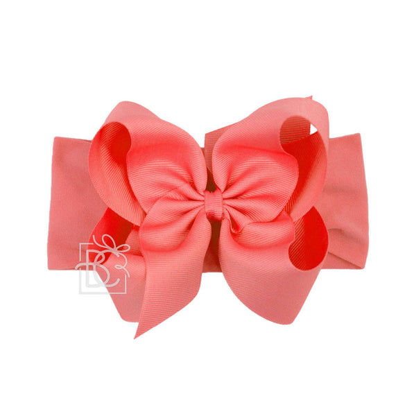 WIDE PANTYHOSE HEADBAND W/CLASSIC GROSGRAIN BOW: RED / 3+ Months / 4.5" Large