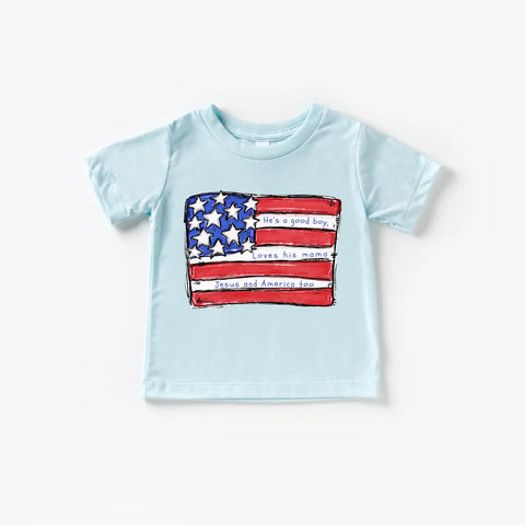Good Boy Loves Jesus and America Too Shirt- Ice Blue