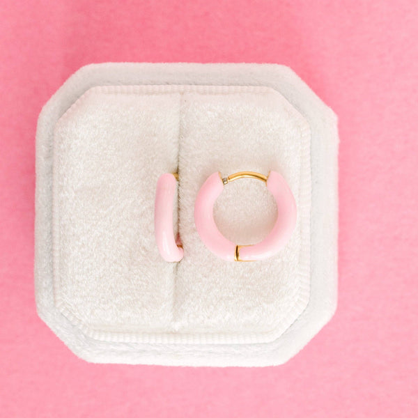 Pink Colored Huggies Earrings