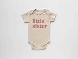 Cream Little Sister Organic Baby Bodysuit • Mauve Ink