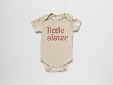 Cream Little Sister Organic Baby Bodysuit • Mauve Ink